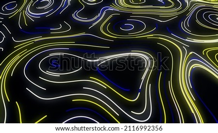 Black background. Motion.Multicolored rays draw swirling patterns in abstraction.