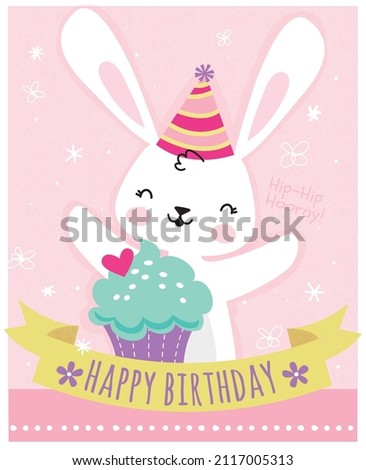 Happy Birthday Bunny. Vector illustration of an adorably sweet bunny rabbit in a party hat.