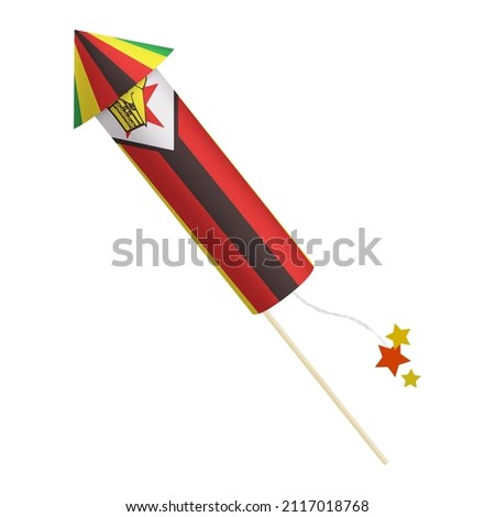 Festival firecracker in colors of national flag on white background. Zimbabwe