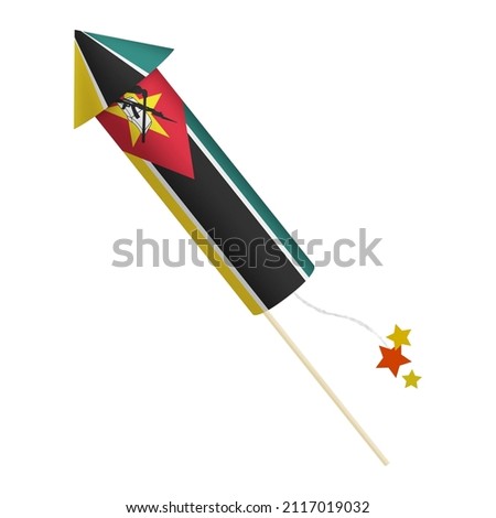 Festival firecracker in colors of national flag on white background. Mozambique