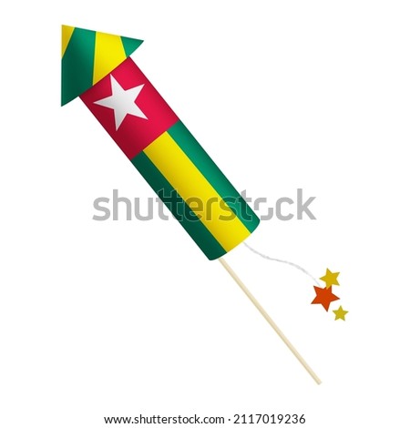 Festival firecracker in colors of national flag on white background. Togo