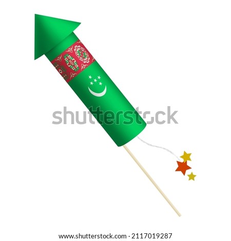 Festival firecracker in colors of national flag on white background. Turkmenistan