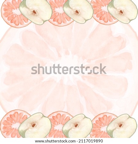 Template for a post and presentation with an orange, painted in watercolor