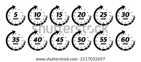 10, 15, 20, 25, 30, 35, 40, 45, 50 min, great design for any purposes. Vector logo Royalty-Free Stock Photo #2117032697
