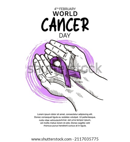 World  Cancer Day Vector Design with hand holding ribbon illustration for campaign and poster