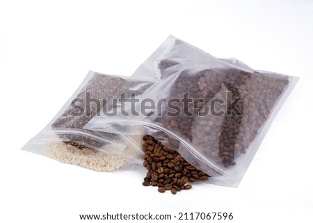 Smell Proof Resealable Aluminum Foil Zip Lock Plastic Bags for Long Loop Food Storage. Royalty-Free Stock Photo #2117067596