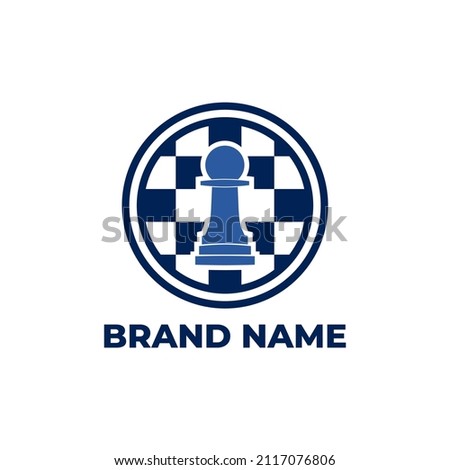 chess logo template with a pawn shape in the center of the chessboard.