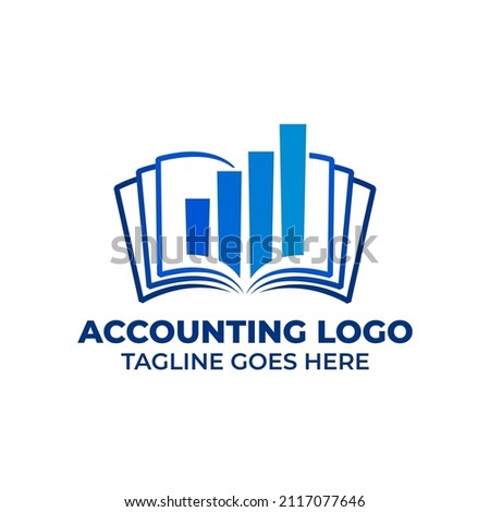 accounting logo template with book shape and rising graphic.