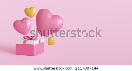 Gift Box and Heart Shape on Pink Background. Love, Romance and Valentine's Day.