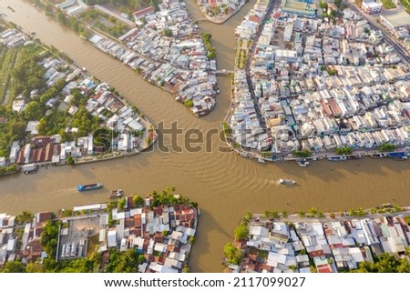 Royalty high quality free stock image. Panoramic view of Nga Bay city, Hau Giang province, Viet Nam from above