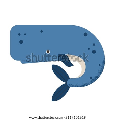 Blue geometric sperm whale with blue fins. Large marine animal of an abstract appearance on a white background.