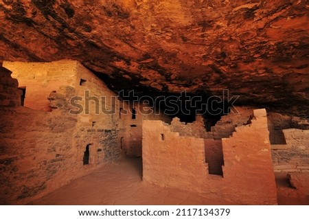 Inside the Cliff Palace ruins, the largest Ancestral Puebloans cliff dwelling in North America, Mesa Verde National Park, Colorado, USA Royalty-Free Stock Photo #2117134379