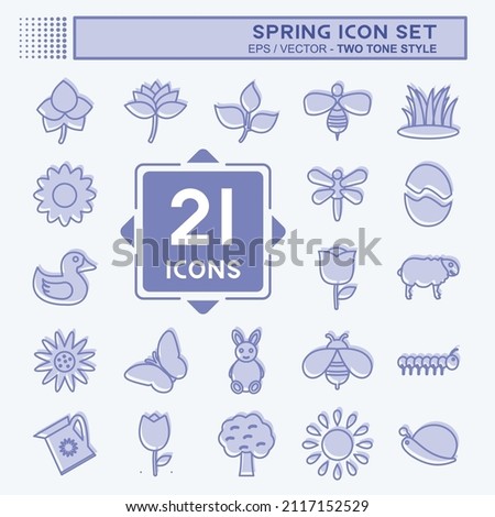 Spring Icon Set Icon in trendy two tone style isolated on soft blue background