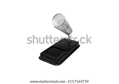 Solder stand silver spiral black base plate on white background isolated