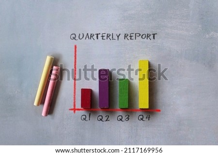 Quarterly report concept. Bar graph. Company stock finance performance and fundamental