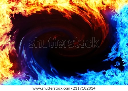 Background image of blue and red flames facing each other Royalty-Free Stock Photo #2117182814
