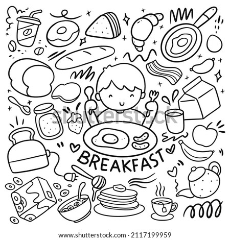 Set of Cute Breakfast Food Doodles Vector Clip Art
