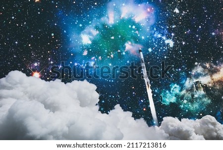 Spaceship in deep space. View on space shuttle and milky way. Elements of this image furnished by NASA