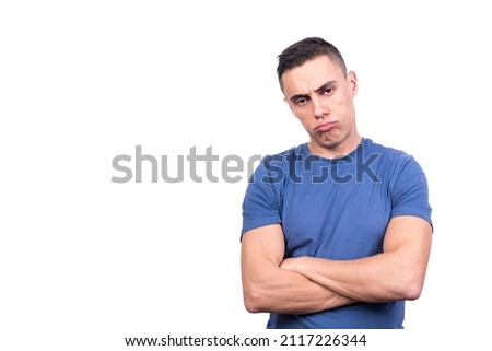 Portrait with copy space of a bored man