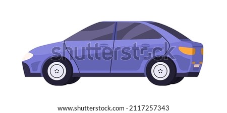 Car side view. Auto vehicle with sedan body type. Road wheel transport profile. New shiny automobile model. Colored flat cartoon vector illustration isolated on white background