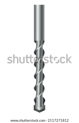 Drill bit of steel or other metal twist shape. Professional nozzle for drill hammer or screwdriver. Vector icon isolated on white background