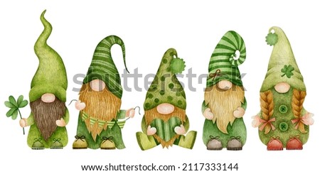 Watercolor illustration set of gnomes, st. patrick's day.