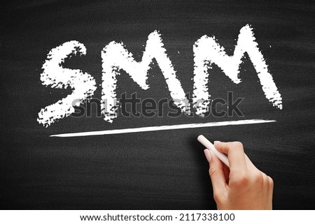 SMM Social Media Marketing - use of social media platforms and websites to promote a product or service, acronym text concept on blackboard