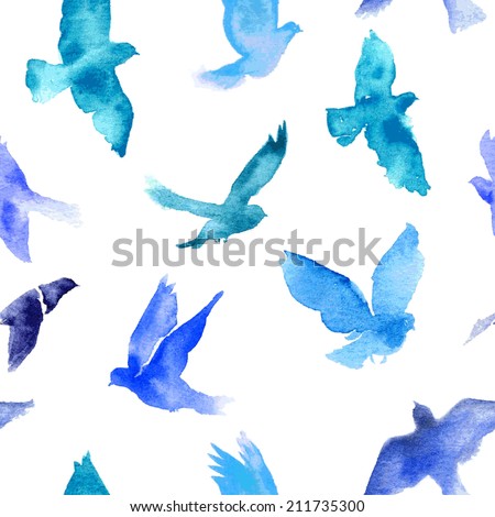 Watercolor birds seamless pattern.