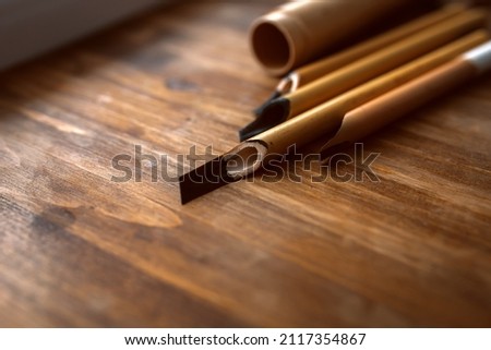Close-up of a set for traditional Arabic calligraphy (kalams)