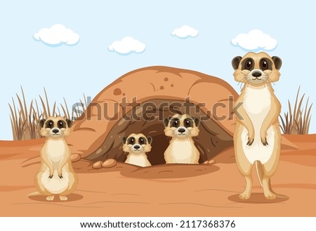 Desert background with a group of meerkats illustration