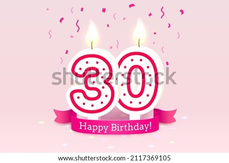 Happy Birthday years. 30 anniversary of the birthday, Candle in the form of numbers. Vector illustration