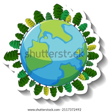 Earth planet with trees in cartoon style illustration