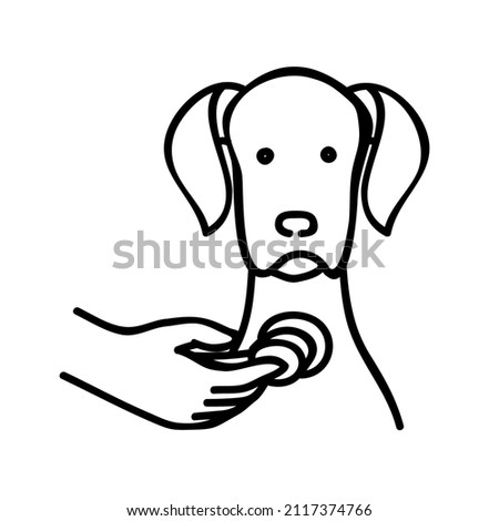 Dog medical exam. Hand stethoscope. Hand drawn vector illustration. Editable line stroke.