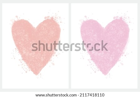 Valentine's Day Vector Card. Simple Pink and Coral Red Watercolor Style Hearts on a White Background. Romantic Illustration Ideal for Card, Poster, Wall Art. Infantile Style Love Symbol. No Text.