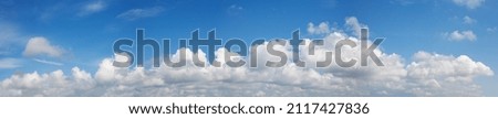 White clouds on blue sky, panoramic sky clouds background