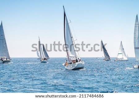 Group of yacht sailing at regatta Royalty-Free Stock Photo #2117484686