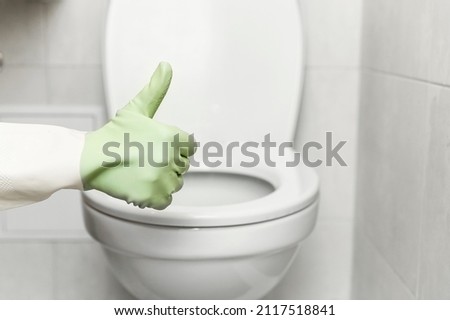 Good Thumb Up Hand Sign with Cleaning Background Toilets Bathroom Toilet Seats