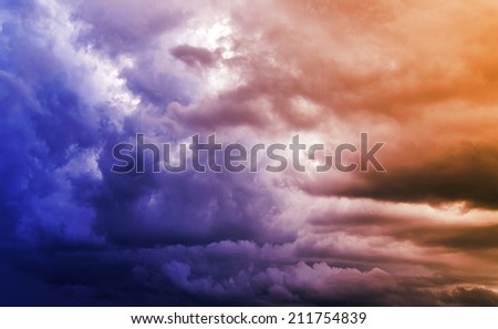 Colorful clouds on the sky. Color toned image.  
