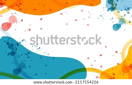 Vector watercolor abstract background in a trendy style. Template, banner, card, poster. Hand drawing. Bright orange and blue color. White background. 
