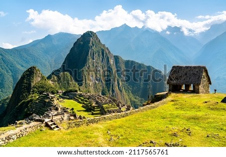 Ruins of ancient Incan city of Machu Picchu. UNESCO world heritage in Peru Royalty-Free Stock Photo #2117565761