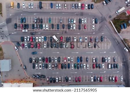 Car city parking top view. Aerial photography