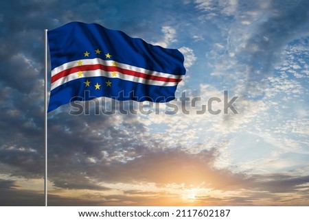 Waving National flag of Cape Verde in beautiful sky