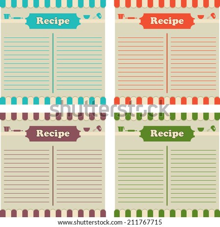 Four recipe cards in different colors. Ready to fill up.