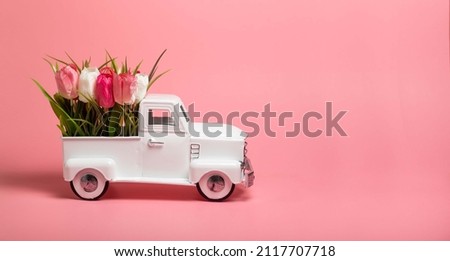White car on the pink background