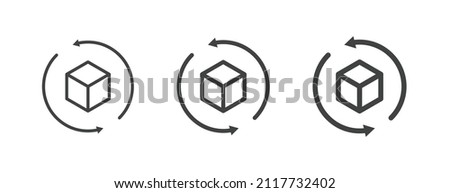 Cube icon with rotate arrow , Augmented reality. cube symbol, 3D Cube line icon, Abstract Cube Hexagon Logo for website design and mobile, app development, vr refresh icon	
