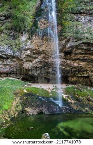 beautiful waterfall called fontanon di goriuda. it is located in friuli.