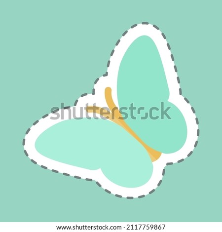 Butterfly Flying Tailor Sticker in trendy line cut isolated on blue background