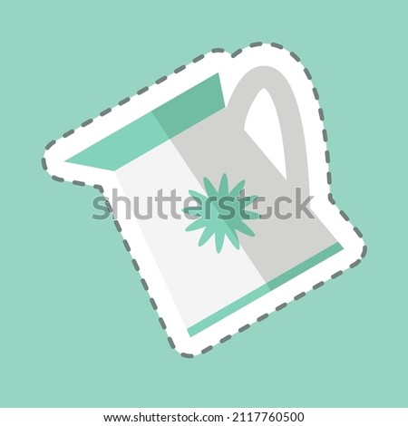 Watering Plants Tailor Sticker in trendy line cut isolated on blue background