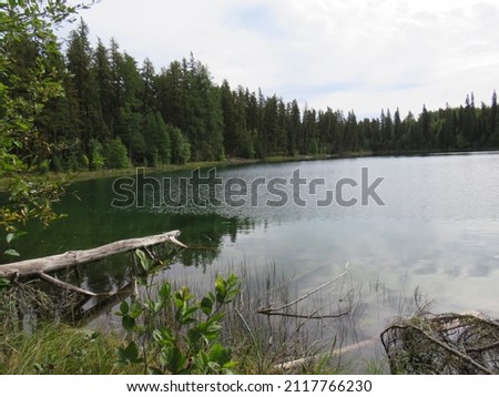 Lateral view of Sapphire lake Gem Lake Saskatchewan Fall 2021 Royalty-Free Stock Photo #2117766230