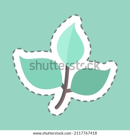 Leaves Tailor Sticker in trendy line cut isolated on blue background
